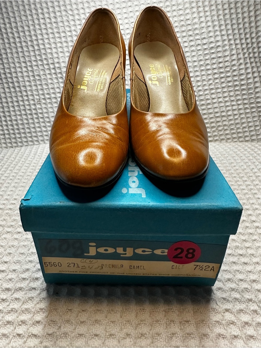No.28 Vintage Joyce California Premier Camel Calf Leather Pumps Size 7.5A